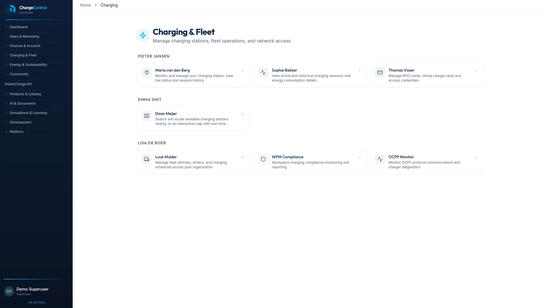 ChargeControl overview of charging activity