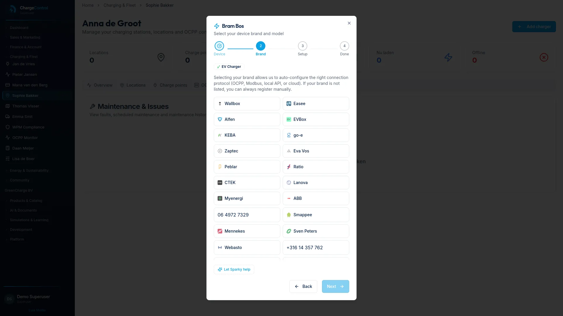 ChargeControl charging station management interface